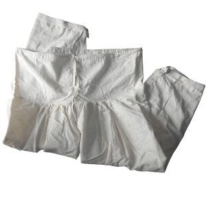 women's high waist drawstring casual solid cream cropped capri pants